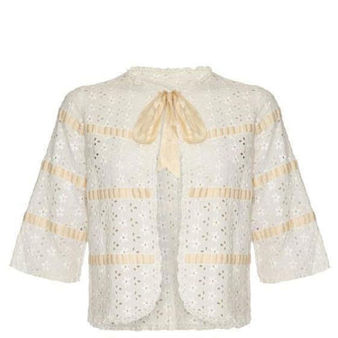 ARCHIVE - 1910 Edwardian White Eyelet Cotton Bolero with Silk Ribbon