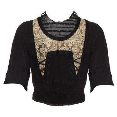 ARCHIVE - 1910s Edwardian Black Silk Top with Embroidery