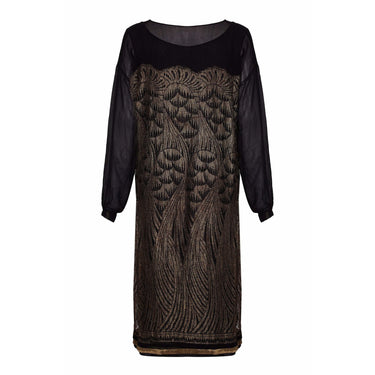 ARCHIVE - 1920s Black Chiffon and Gold Lame Flapper Dress