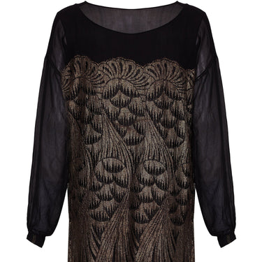 ARCHIVE - 1920s Black Chiffon and Gold Lame Flapper Dress