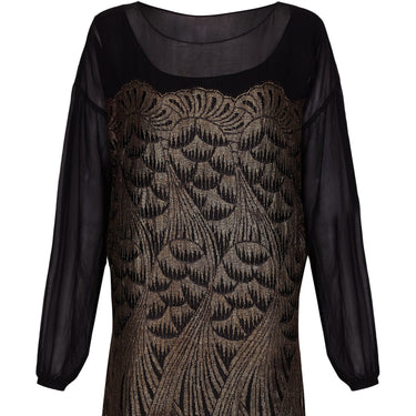 ARCHIVE - 1920s Black Chiffon and Gold Lame Flapper Dress