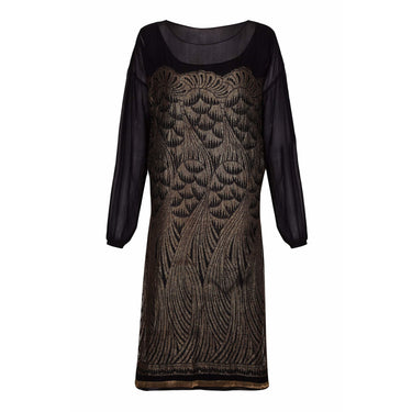 ARCHIVE - 1920s Black Chiffon and Gold Lame Flapper Dress