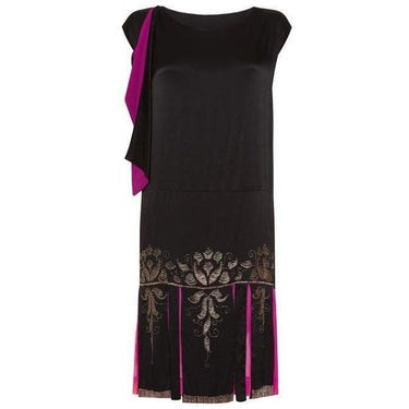 ARCHIVE - 1920s Black Liquid Satin Beaded Flapper Dress