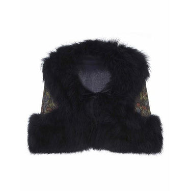 ARCHIVE - 1920s Floral Lame Marabou Feather Cape