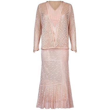 ARCHIVE - 1920s Pink Satin and Cobweb Lace Three Piece Set