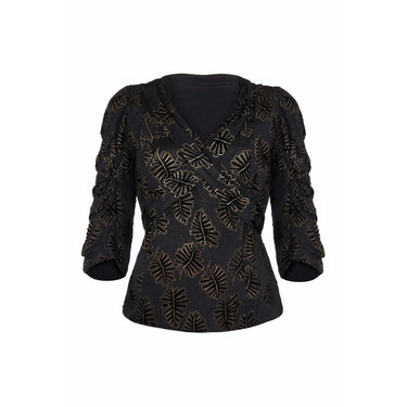 ARCHIVE - 1930s Black and Gold Leaf Velvet Lame Top