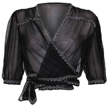 ARCHIVE - 1930s Black Chiffon Cross Over Blouse