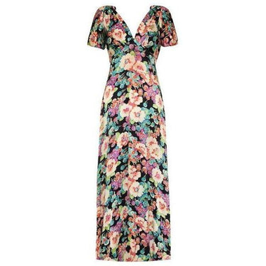 ARCHIVE - 1930s Silk Rayon Floral Print V-neck Dress