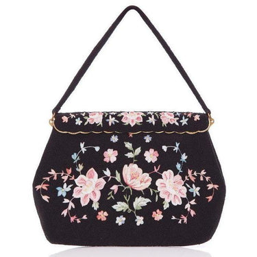 ARCHIVE - 1940s Black Beaded and Embroidered Floral Handbag