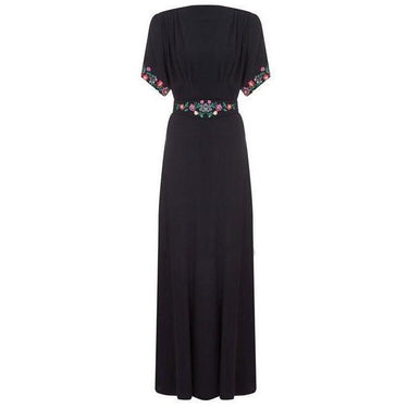 ARCHIVE - 1940s Black Crepe Dress with Sequined Florals