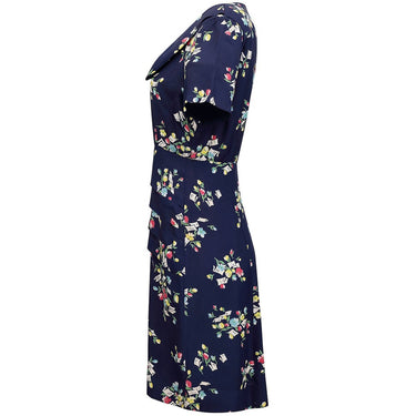 ARCHIVE - 1940s Navy Blue Rayon Dress With Floral Novelty Print