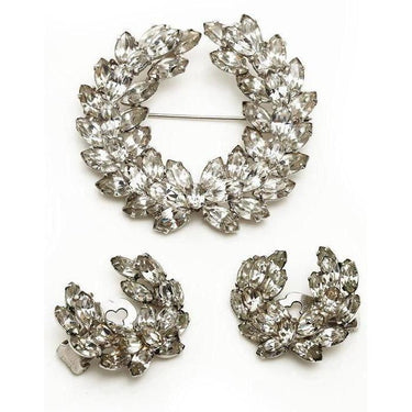 ARCHIVE - 1950s-60s Christian Dior by Kramer Rhinestone Wreath Brooch + Earring Set