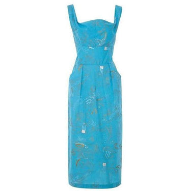 ARCHIVE - 1950s Alfred Shaheen Turquoise Cotton Dress
