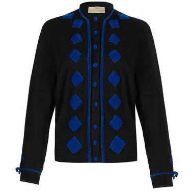 ARCHIVE - 1950s Black Cashmere Cardigan with Blue Applique