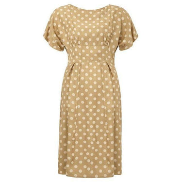 ARCHIVE - 1950s Cappuccino Silk Dress with White Polka Dots