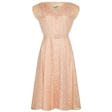 ARCHIVE - 1950s Pale Pink Lace Dress with Applique Detail
