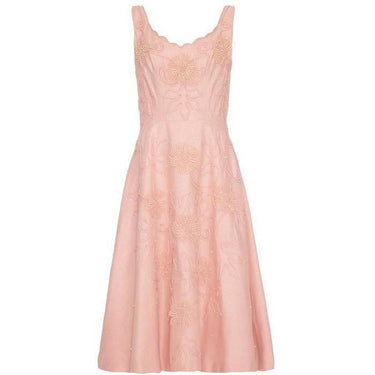 ARCHIVE - 1950s Pink Linen Dress with Appliqué and Pearls