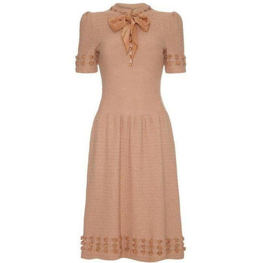 ARCHIVE - 1950s Pink Taupe Knitted Dress with Ribbon Detail