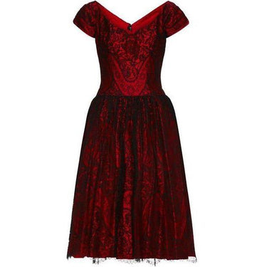 ARCHIVE - 1950s Red Silk Dress with Black Lace