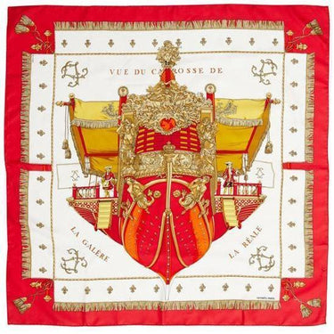 ARCHIVE - 1950s Red White and Gold Vue de Carrosse Hermes Scarf