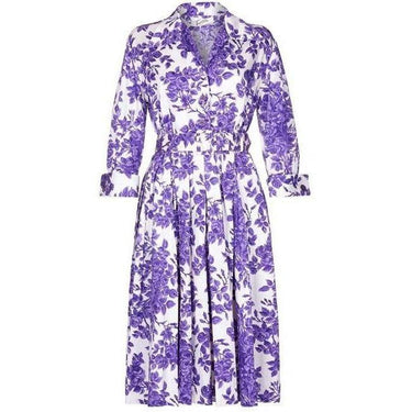 ARCHIVE - 1950s Tudor Purple Rose Print Shirt Waister Dress