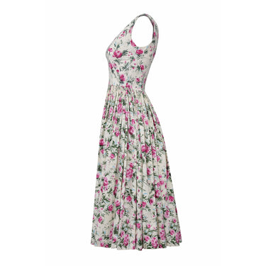 ARCHIVE - 1950s Victor Josselyn Cream and Pink Floral Print Cotton Dress