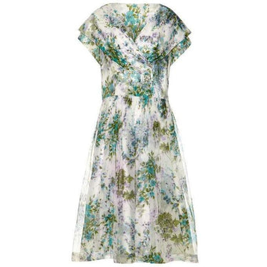 ARCHIVE - 1950s White Floral Dress With Organza Overlay