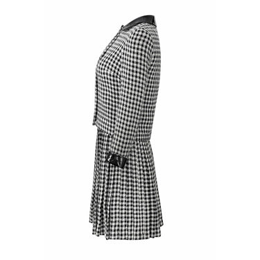 ARCHIVE - 1960s Anne Fogarty Wool Monochrome Check Twin Set With Black Patent Trim