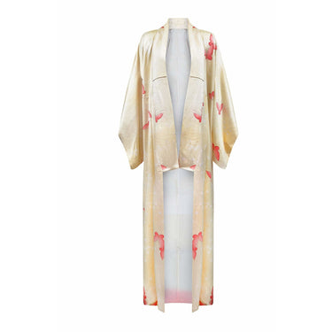 ARCHIVE - 1960s Cream Silk Kimono With Pale Pink Butterfly Print