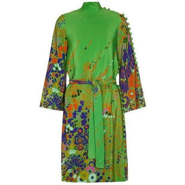 ARCHIVE - 1960s Floral Print Green Dress With Button Detail