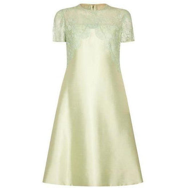 ARCHIVE - 1960s Green Silk Dress With Lace Overlay