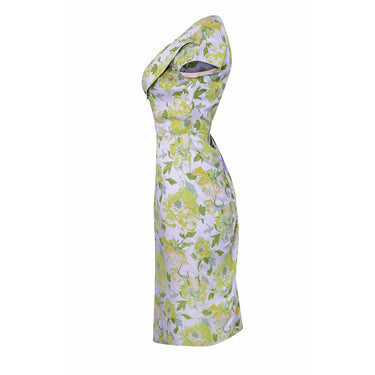ARCHIVE - 1960s Lilac Floral Print Dress With Cowl Neck and Pink Silk Lining