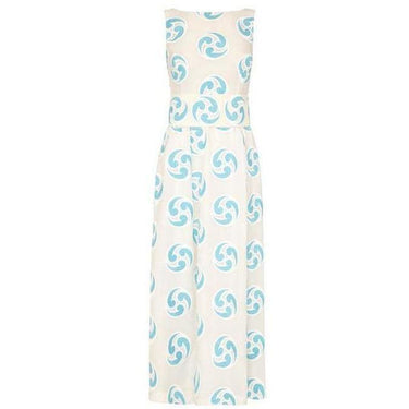 ARCHIVE - 1960s Long White Dress with Turquoise Embroidery