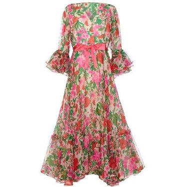 ARCHIVE - 1960s Organza Maxi Dress with Bold Floral Print