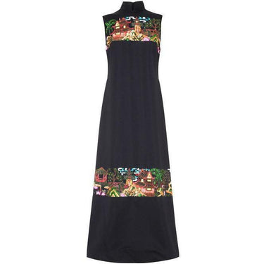 ARCHIVE - 1960s Oriental Style Black Satin Dress