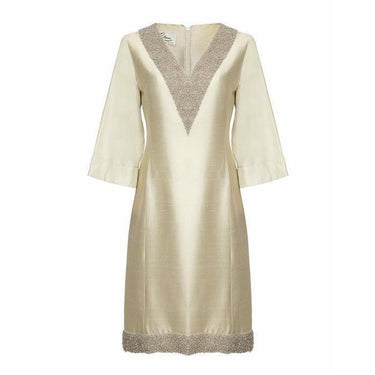 ARCHIVE - 1960s Pale Green Silk Dress With Silver Beading