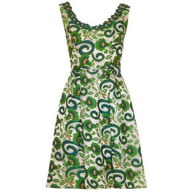 ARCHIVE - 1960s Silk Dress with Bold Green and Blue Floral Print