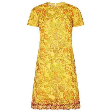 ARCHIVE - 1960s Yellow and Gold Floral Brocade Dress