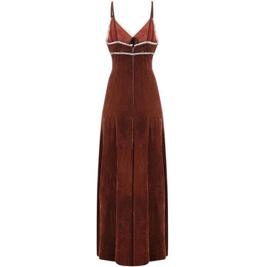 ARCHIVE - 1970s Biba Chestnut Brown Velvet Maxi Dress With Lace Embellishments