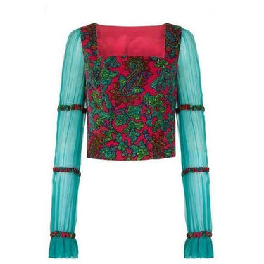 ARCHIVE - 1970s Couture Velvet Blouse with Chiffon Sleeves