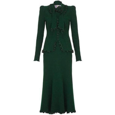 ARCHIVE - 1970s Diana Leslie Green Wool Skirt and Top Set
