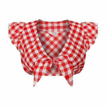 ARCHIVE - 1970s Red and White Gingham Cheque Tie Front Blouse