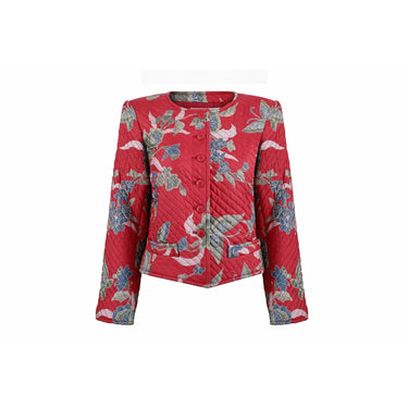 ARCHIVE - 1970s Yves Saint Laurent Red Quilted Jacket With Butterfly Floral Design