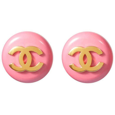 ARCHIVE - 1980s Chanel Pink Lucite Gold Logo Earrings