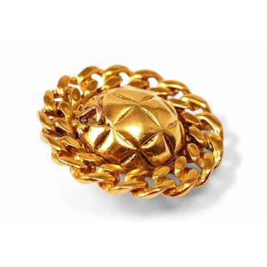 ARCHIVE - 1980s Chanel Quilted Gold Tone Earrings With CC Signature
