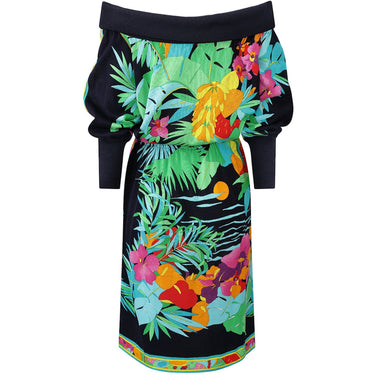 ARCHIVE - 1980s Leonard Tropical Print Knitted Dress With Drop Waist And Batwing Sleeves