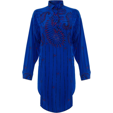 ARCHIVE - 1980’s Zandra Rhodes Oversized Blue Silk Print & Embellished Shirt