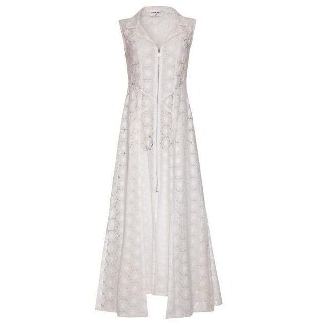 chanel white lace dress Chanel S/S 2005 runway crochet set with the most romantic sleeves & open lace now available at Raffe (SOLD)