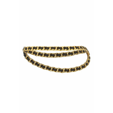 Chanel 1980s Classic Heavy Gold Tone and Black Leather Chain Belt