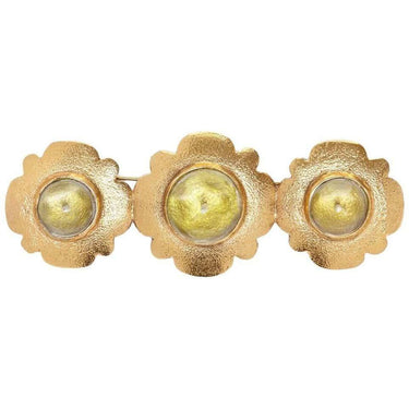 ARCHIVE - Chanel 1980s Large Gold Gilt Brooch With Gripoix Glass Cabochons